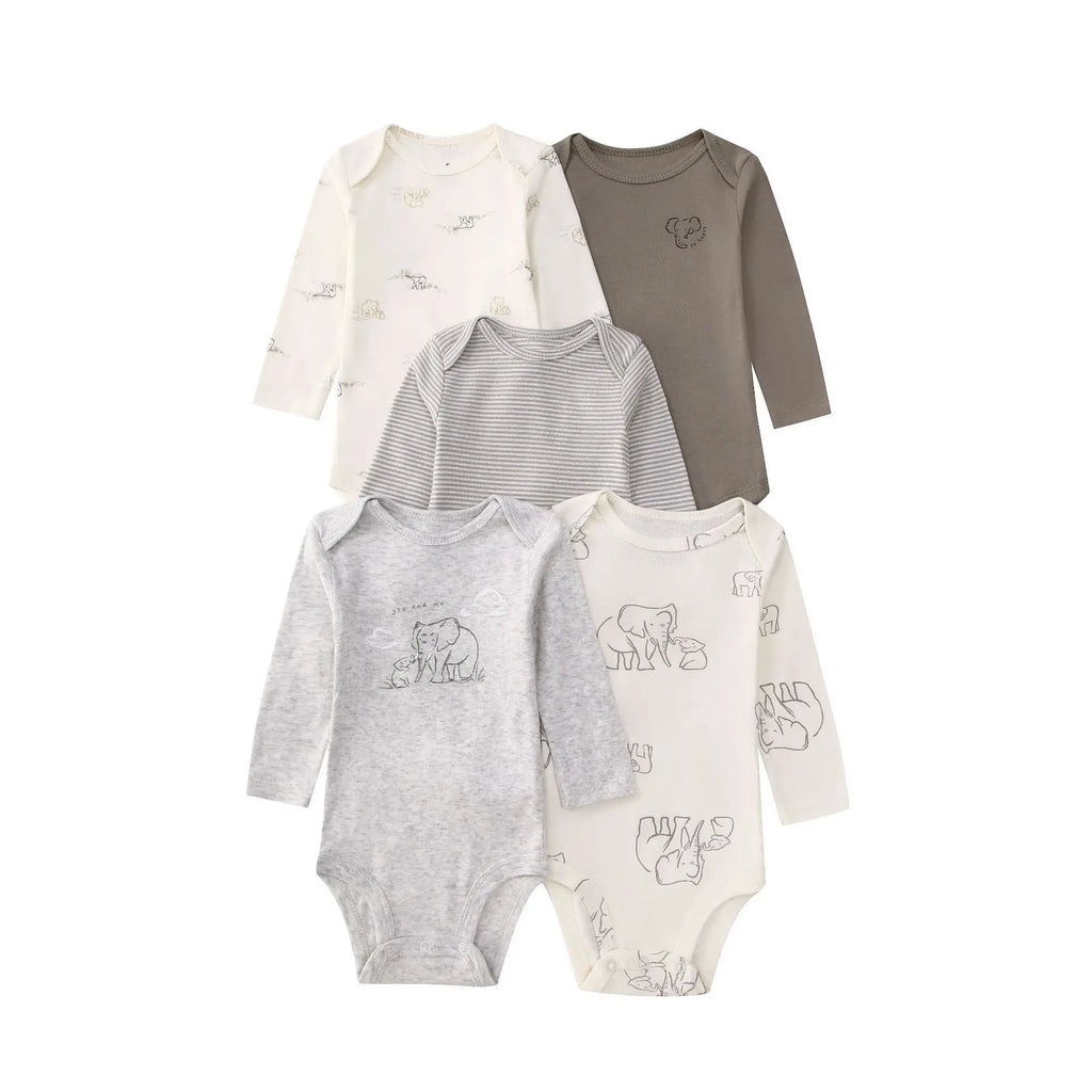 Newborn Baby Bodysuit Cotton 5PCS Cartoon Stripe Unisex Baby Girl Clothes Set Pajamas O-Neck Baby Boy Clothes Short Sleeve