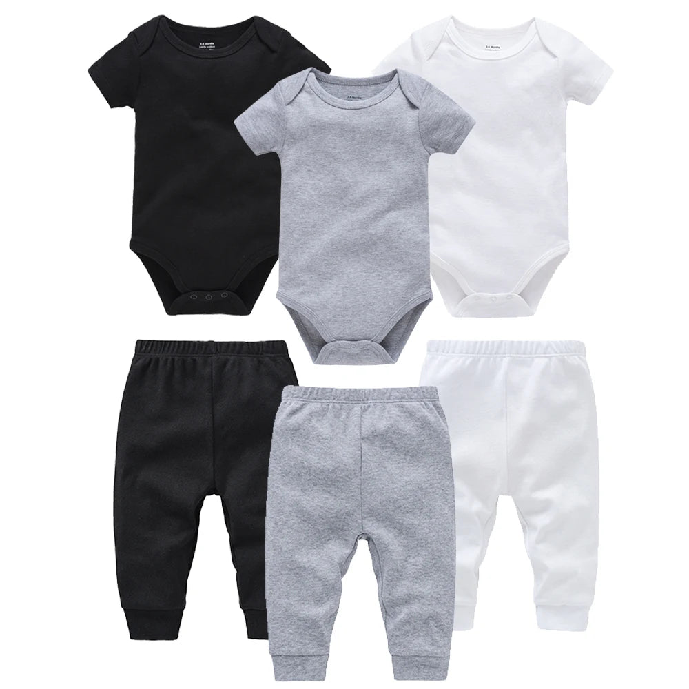 6 Pcs/Lot Baby Clothing Set Muslin Blank Bodysuit Pants Plain Colors Jumpsuit Newborn Romper Trousers Infant Jogging 0-12M