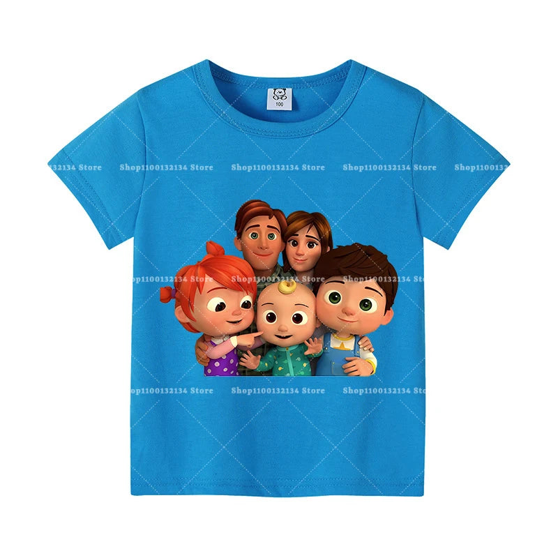 T-shirts Cocomelon pour bébés, manches courtes, en coton, imprimés de dessins animés, pour garçons et filles. Vêtements d'été. Nouveauté.