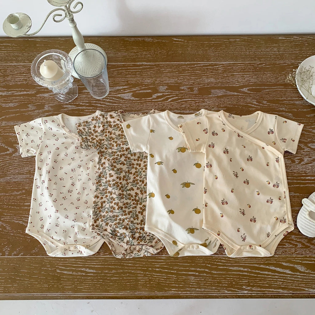 Newborn Girls Boys Baby Romper Fruit Flower Print Short-sleeved Cotton Soft Jumpsuit Infant Clothes