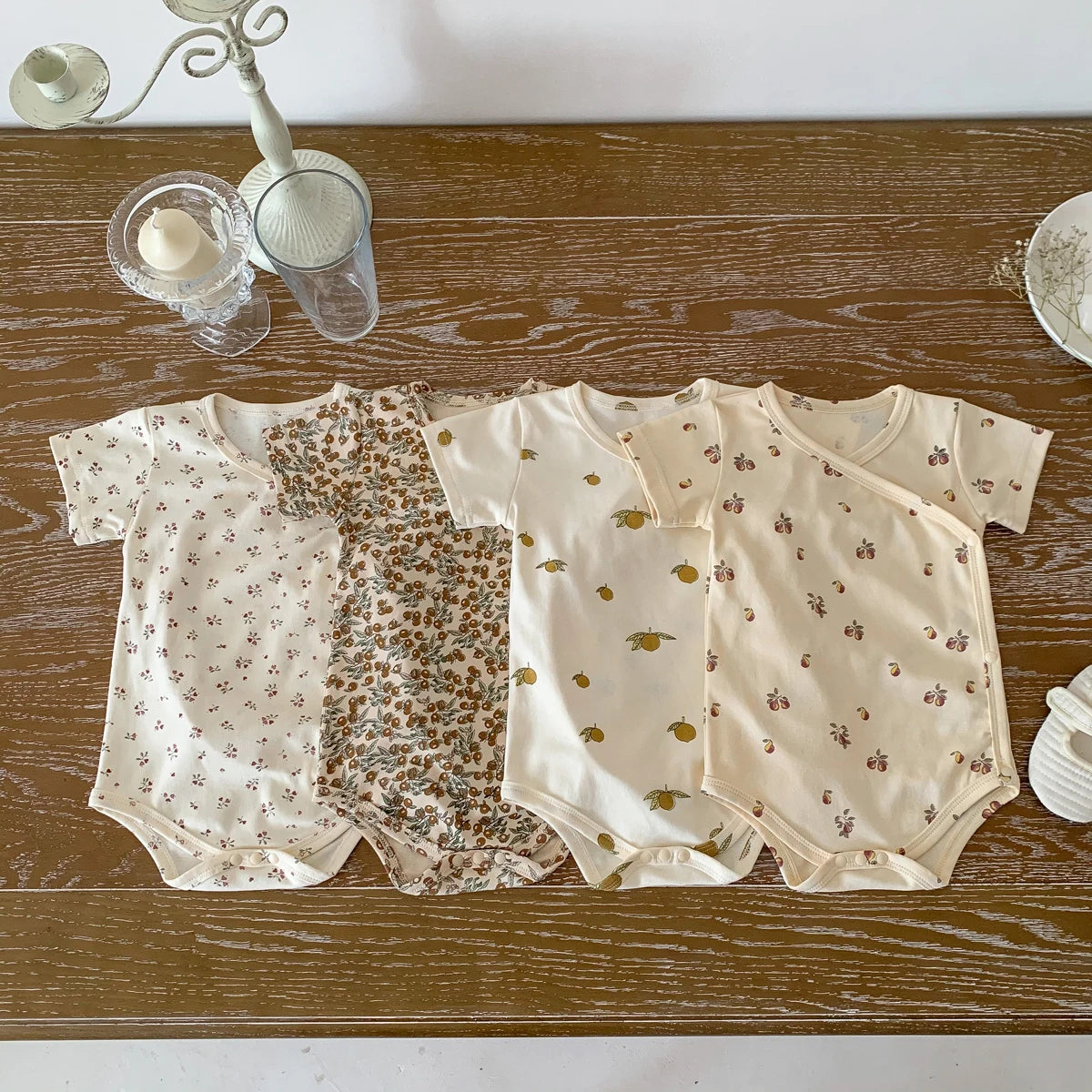 Newborn Girls Boys Baby Romper Fruit Flower Print Short-sleeved Cotton Soft Jumpsuit Infant Clothes
