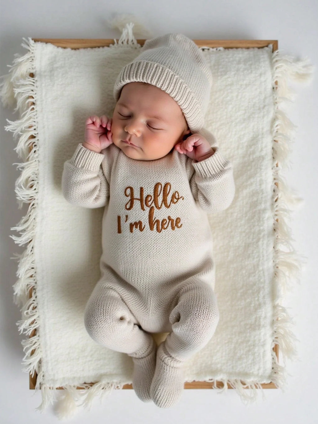 Ylsteed "Hello" Embroidery Newborn Photography Props Infant Romper Jumpsuit With Bow Hat Baby Coming Home Outfit Baby Photo-HD