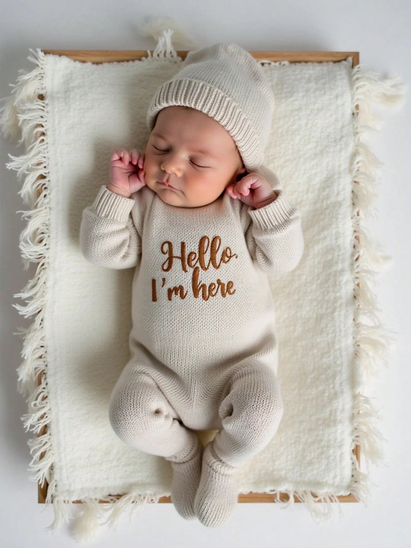 Ylsteed "Hello" Embroidery Newborn Photography Props Infant Romper Jumpsuit With Bow Hat Baby Coming Home Outfit Baby Photo-HD