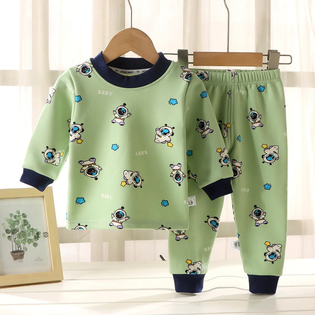 Kids Autumn Winter Thicken Warm Pajamas Toddler Baby Cute Cartoon Long Sleeve Pyjamas Boys Girls Casual Sleepwear Clothing Sets