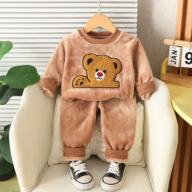 New Winter Baby Boys Clothes Children Cartoon Thick Warm Sleepwear T-Shirt Pants 2Pcs/Sets Toddler Girls Clothing Kids Pajamas