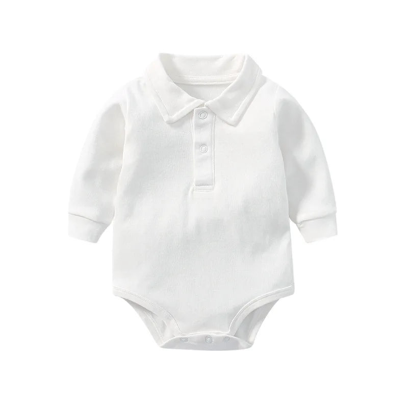 Baby Polo Collar Bodysuit 100% Cotton Long Sleeve Solid Color Onesie Spring Autumn Infant Toddler Romper Newborn Clothing 0-24M