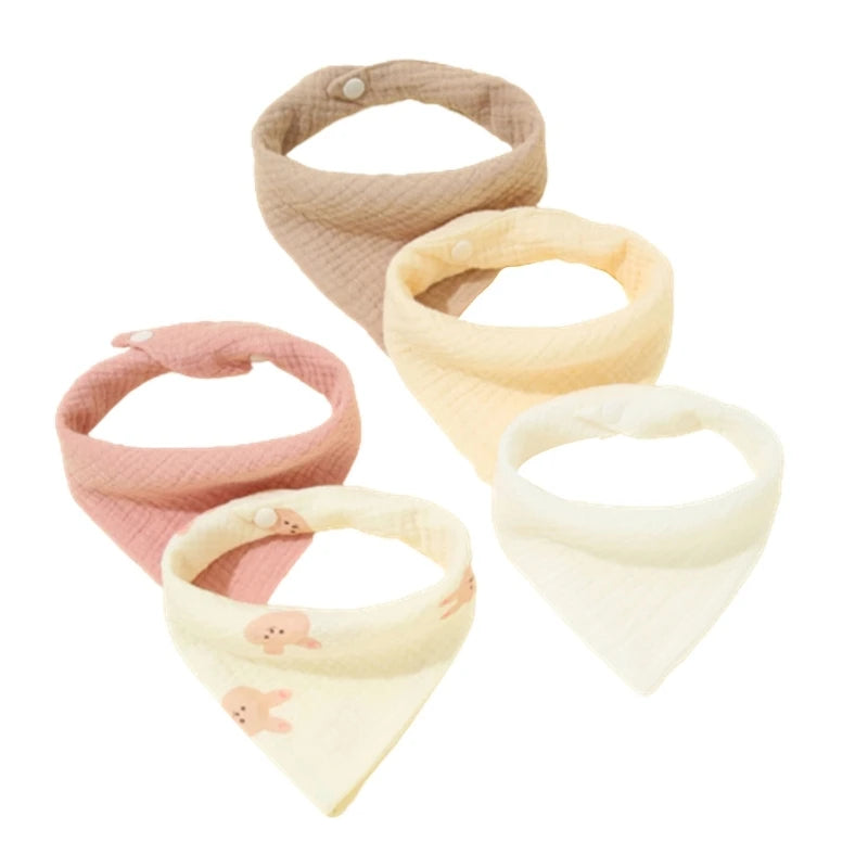 Lot de 5 bavoirs en coton pour nouveau-né, couleur unie, avec bouton, en tissu doux.