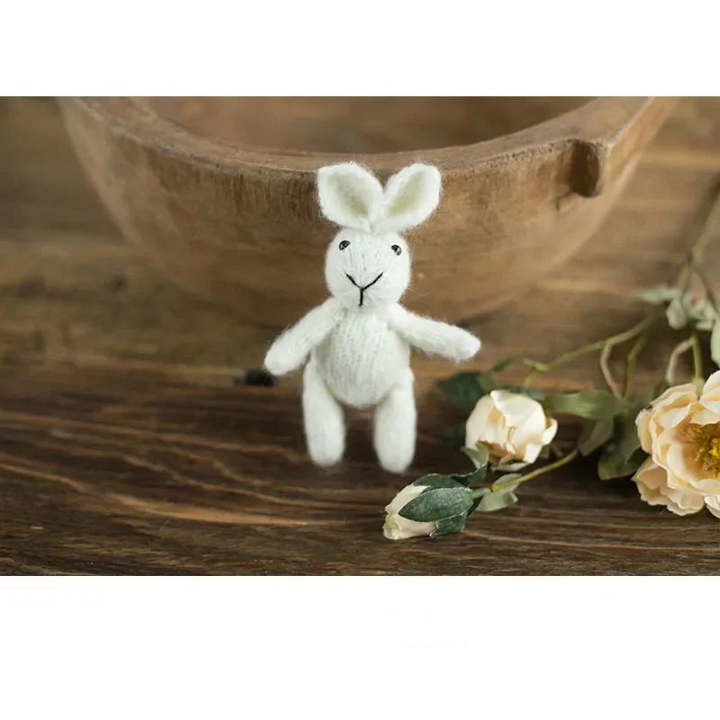 Newborn Photography Props Knitted Outfit Rabbit Doll Baby Cosplay Glasses Baby Photoshoot Props Accessories