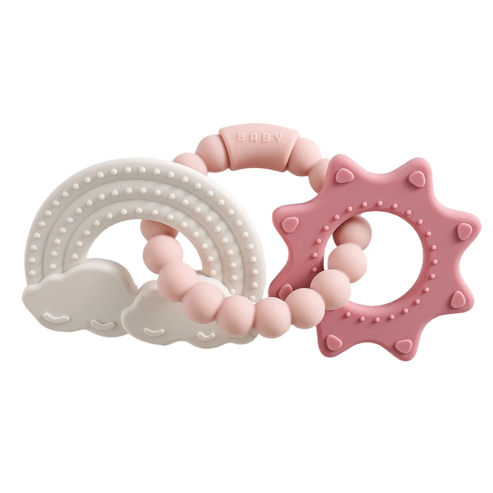 Anneau de dentition en silicone alimentaire (1 pièce), jouet pour bébé de 0 à 12 mois, anneau de dentition sensoriel pour tout-petits, bracelet de dentition planète en silicone. Accessoires inclus.