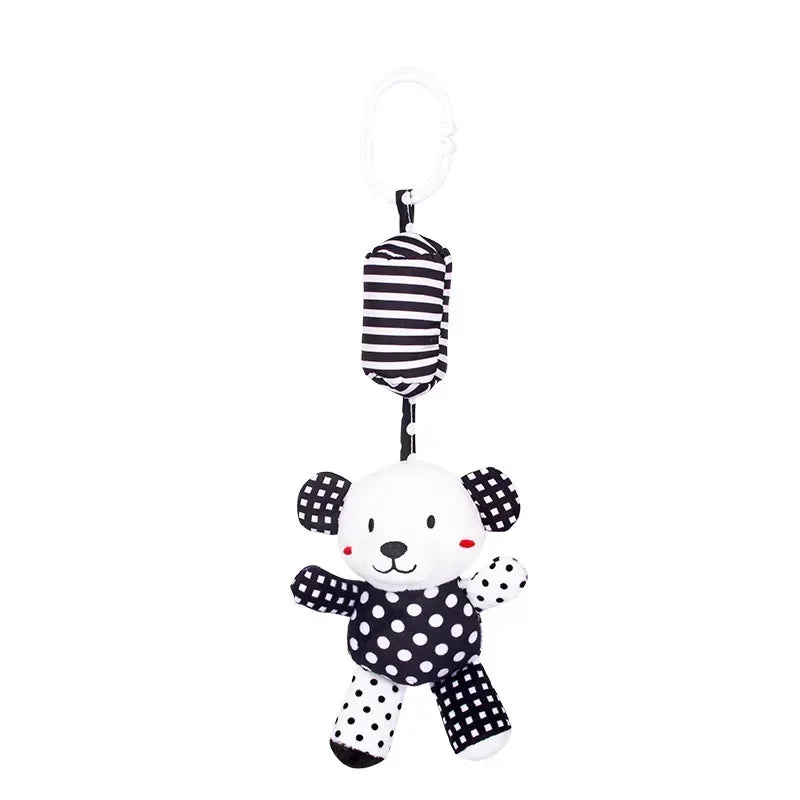 Hochet en peluche à suspendre à la poussette ou au lit, hochet pour bébé, noir et blanc, jouet d'éveil visuel pour enfants.