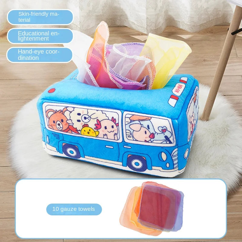 Jouet Montessori pour bébé, boîte à mouchoirs magique, jeu d'éveil sensoriel et éducatif pour enfants, jeu d'activités pour la motricité fine et le développement des doigts.