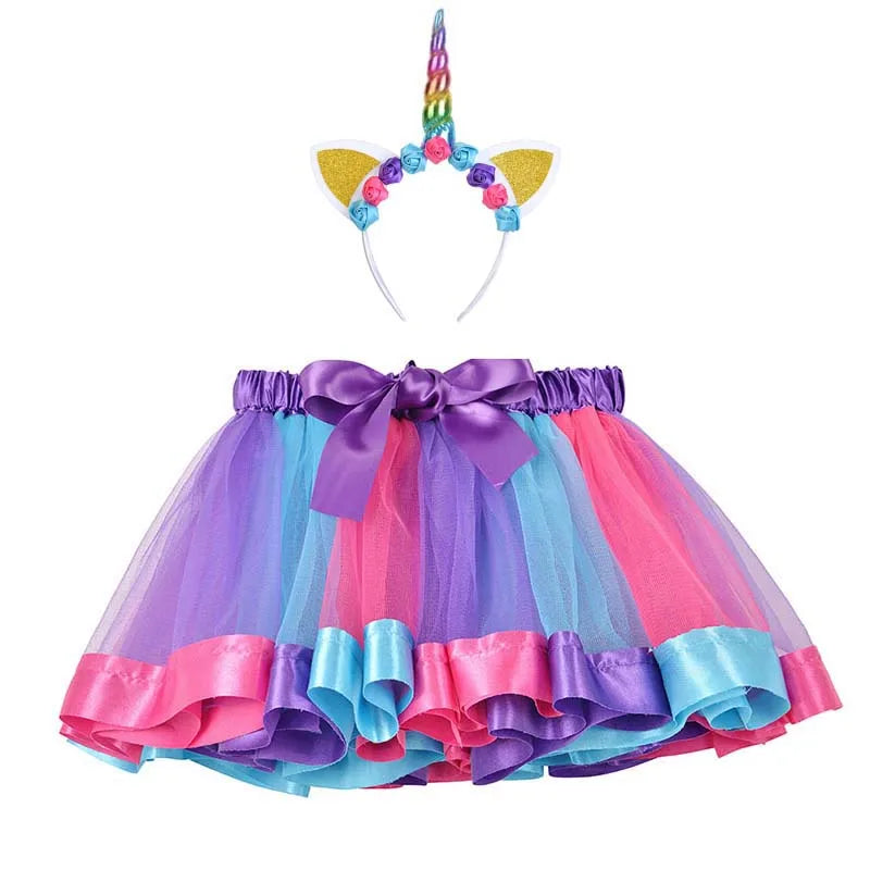 Jupe tutu pour bébé, vêtements pour enfants, tenues pour bébés filles, jupe en tulle mignonne pour tout-petits, bandeau licorne, jupe arc-en-ciel.