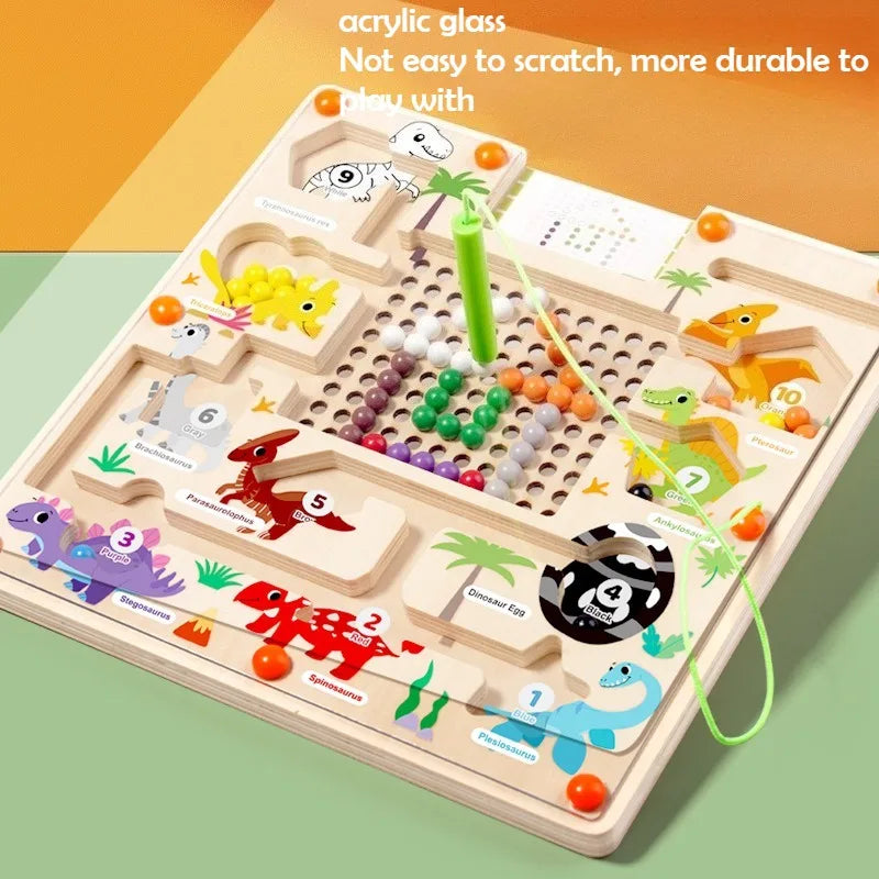 Labyrinthe magnétique de couleurs et de chiffres, puzzle Montessori sur le thème des dinosaures, pour apprendre à compter et à associer, idéal pour développer la motricité fine des tout-petits et les voyages.