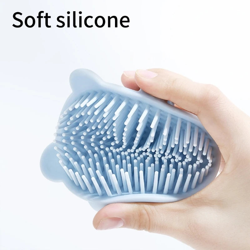 Brosse à shampoing pour bébé à embout rond, en silicone doux, nettoyant pour le cuir chevelu, brosse à cheveux motif animaux amusants, accessoire de bain pour nourrisson.