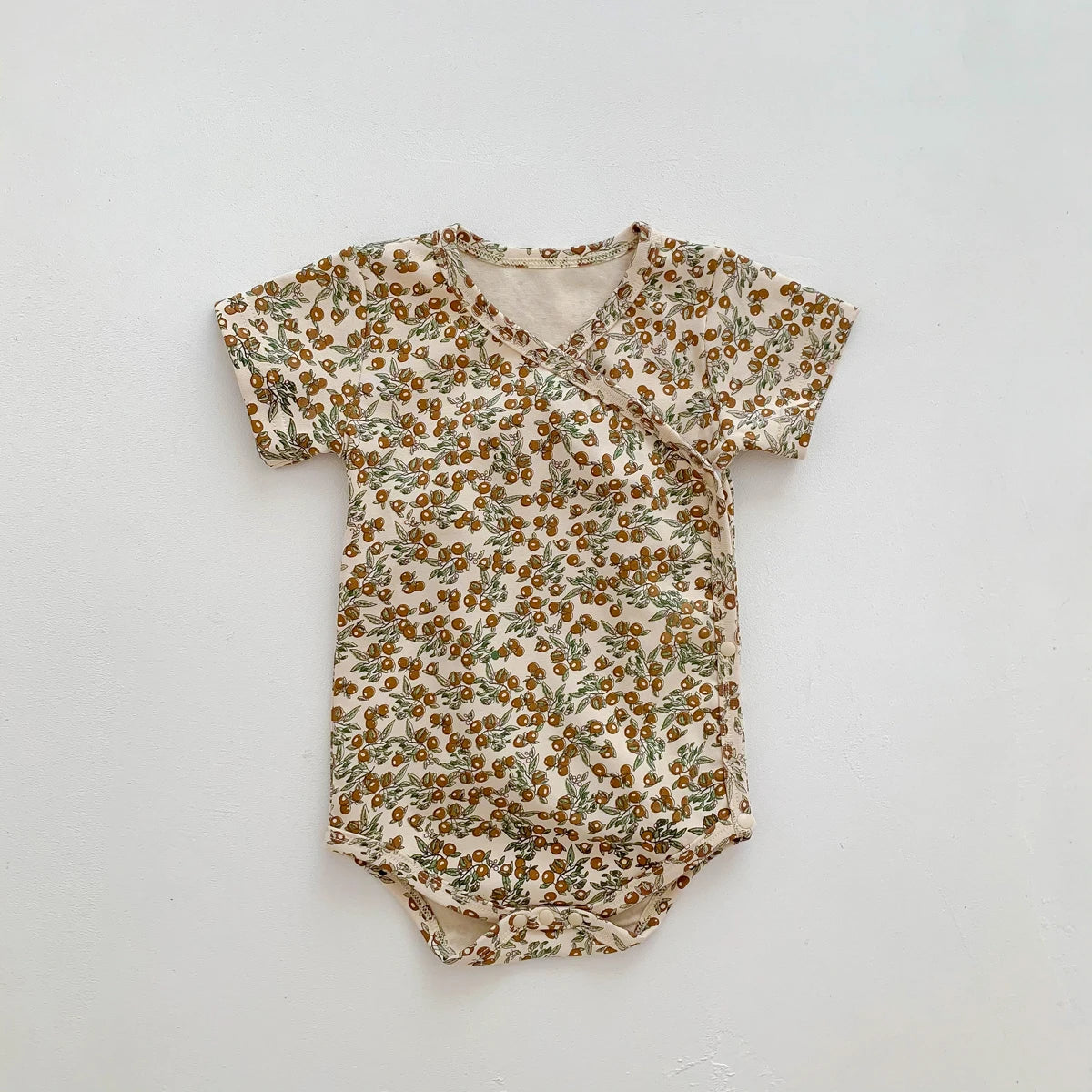 Newborn Girls Boys Baby Romper Fruit Flower Print Short-sleeved Cotton Soft Jumpsuit Infant Clothes