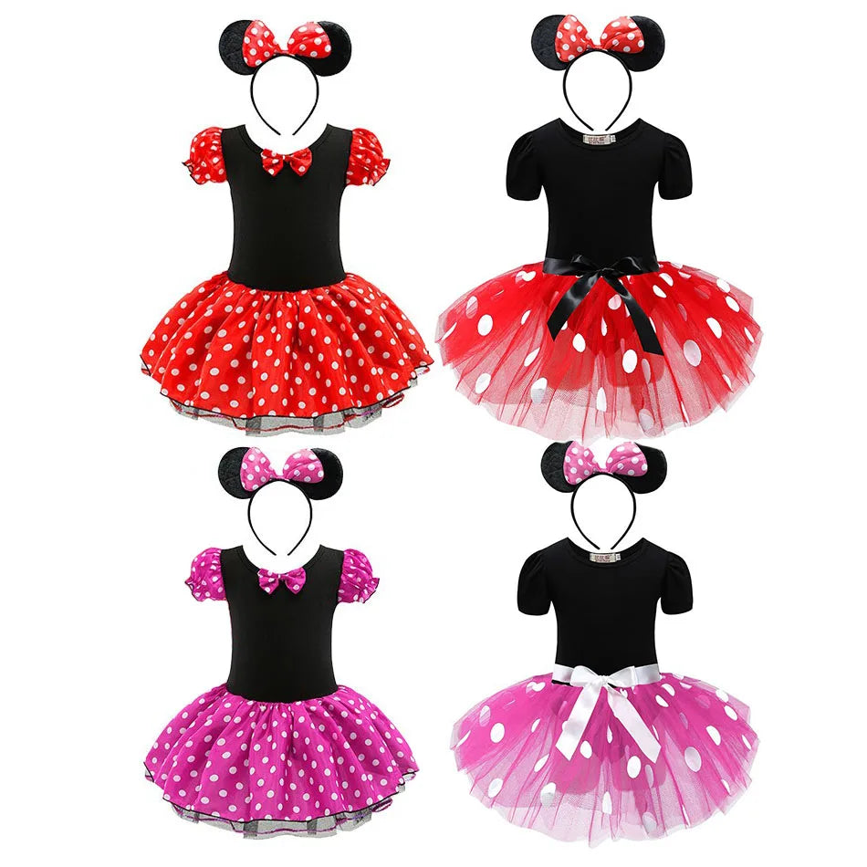 Robe tutu de ballet pour bébé fille, robe d'été à pois et nœuds, bandeau, déguisement de souris pour enfants, vêtements pour Noël et anniversaires.