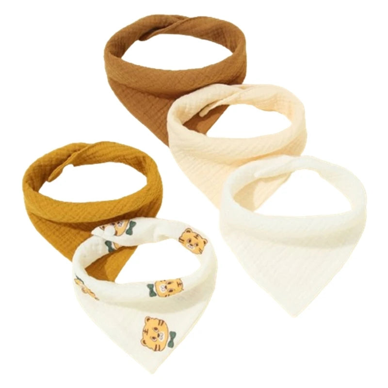 Lot de 5 bavoirs en coton pour nouveau-né, couleur unie, avec bouton, en tissu doux.