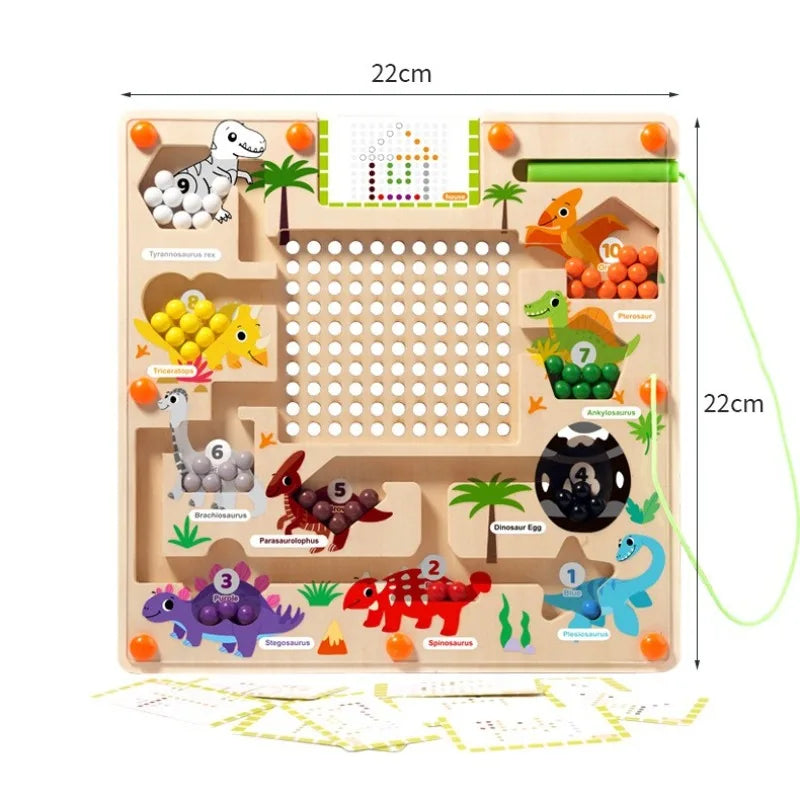 Labyrinthe magnétique de couleurs et de chiffres, puzzle Montessori sur le thème des dinosaures, pour apprendre à compter et à associer, idéal pour développer la motricité fine des tout-petits et les voyages.