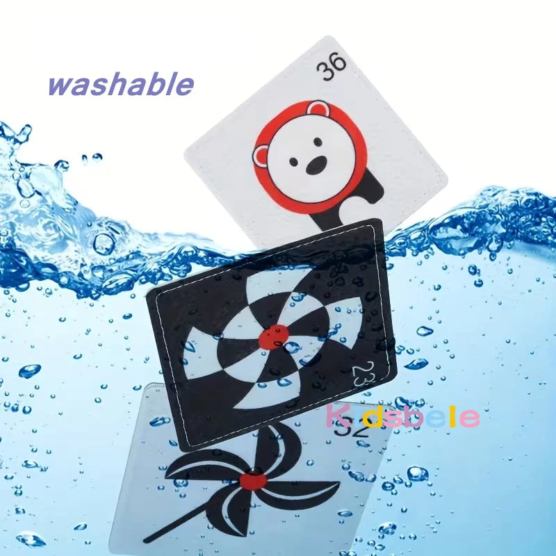 Carte Montessori en tissu doux à contraste élevé, jouet de stimulation visuelle noir et blanc pour l'apprentissage des nouveau-nés.