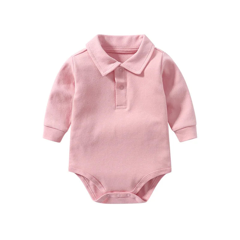 Baby Polo Collar Bodysuit 100% Cotton Long Sleeve Solid Color Onesie Spring Autumn Infant Toddler Romper Newborn Clothing 0-24M