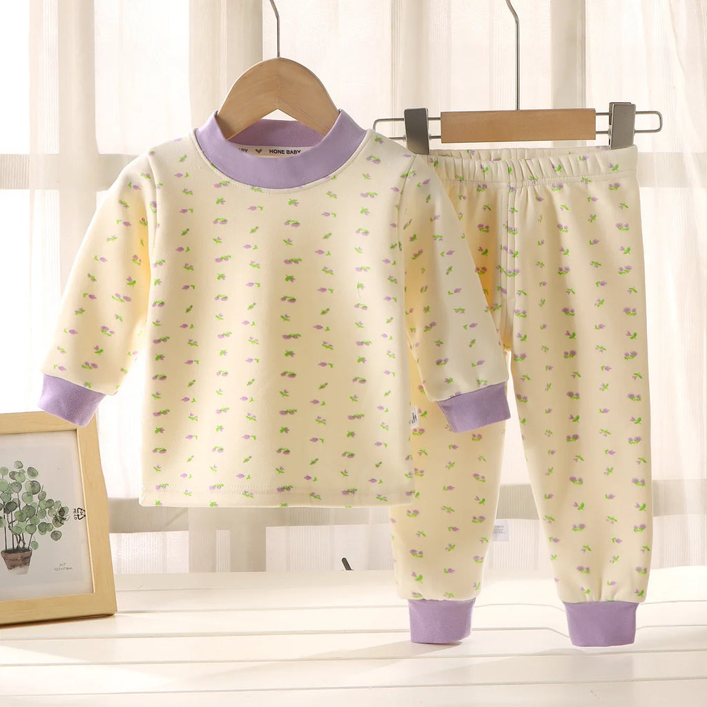 Kids Autumn Winter Thicken Warm Pajamas Toddler Baby Cute Cartoon Long Sleeve Pyjamas Boys Girls Casual Sleepwear Clothing Sets
