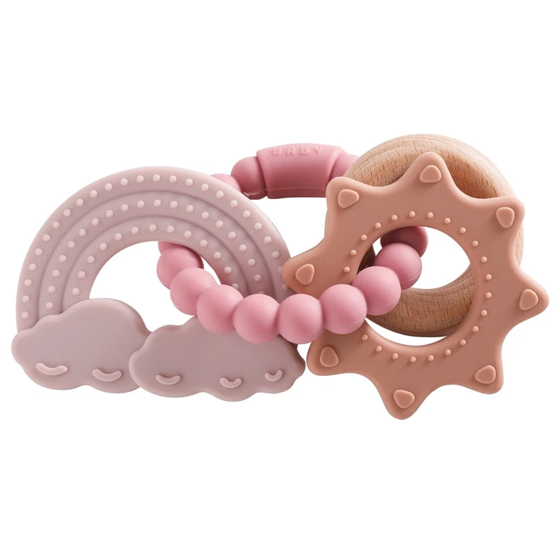 Anneau de dentition en silicone alimentaire (1 pièce), jouet pour bébé de 0 à 12 mois, anneau de dentition sensoriel pour tout-petits, bracelet de dentition planète en silicone. Accessoires inclus.