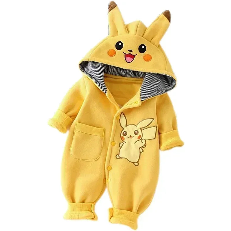 New Cute Cartoon Pokemon Pikachu Baby Pyjamsa Newborn Winter Long-Sleeved Kids Rompers Clothing Babies Toddler'S Clothes  Onesie