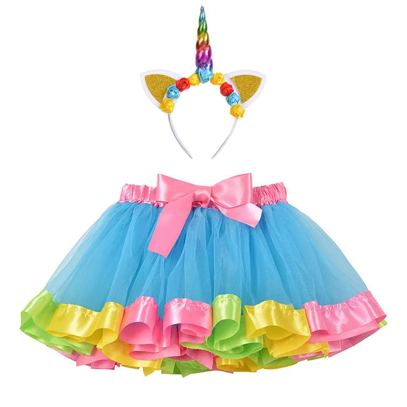 Jupe tutu pour bébé, vêtements pour enfants, tenues pour bébés filles, jupe en tulle mignonne pour tout-petits, bandeau licorne, jupe arc-en-ciel.