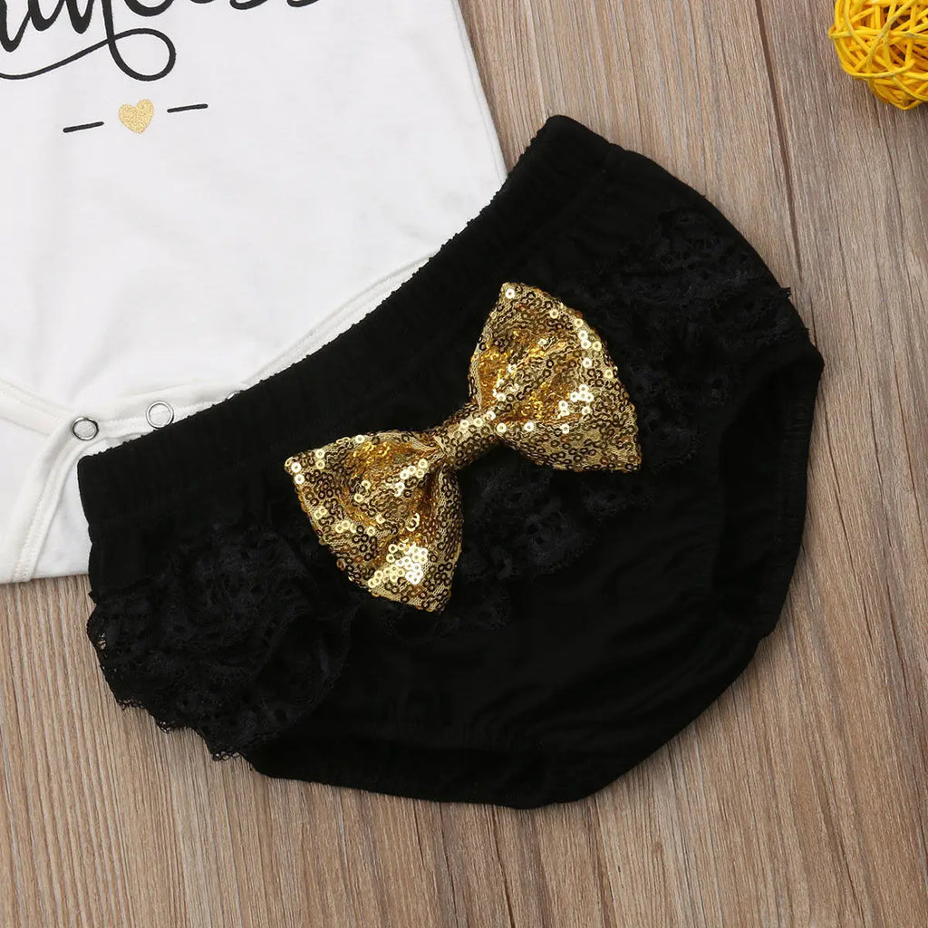3PCS Cute Newborn Baby Girl Outfits Clothes Tops Bodysuit Shorts Pants Set