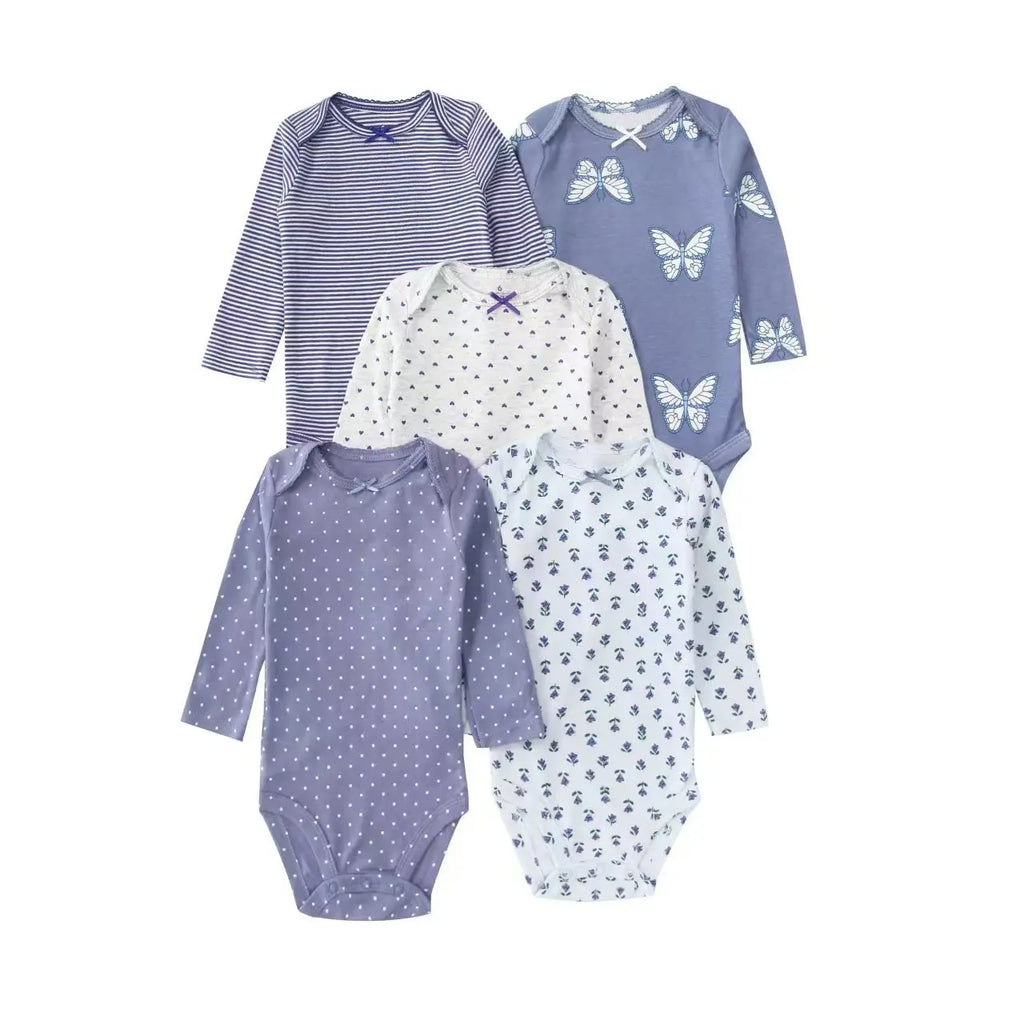 Newborn Baby Bodysuit Cotton 5PCS Cartoon Stripe Unisex Baby Girl Clothes Set Pajamas O-Neck Baby Boy Clothes Short Sleeve