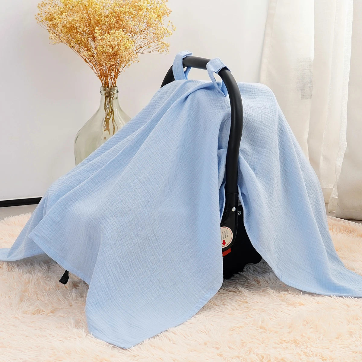 Couverture bébé en mousseline de coton unie 2025, housse de siège auto respirante, non imperméable, pare-soleil, accessoire pour poussette et berceau.