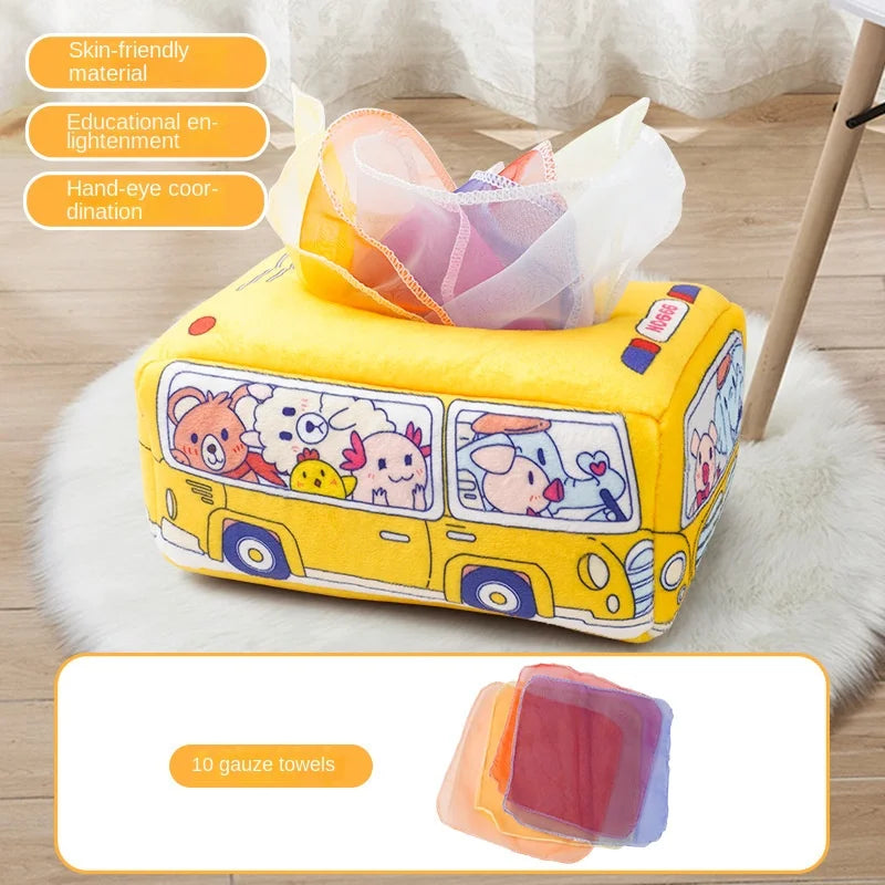 Jouet Montessori pour bébé, boîte à mouchoirs magique, jeu d'éveil sensoriel et éducatif pour enfants, jeu d'activités pour la motricité fine et le développement des doigts.