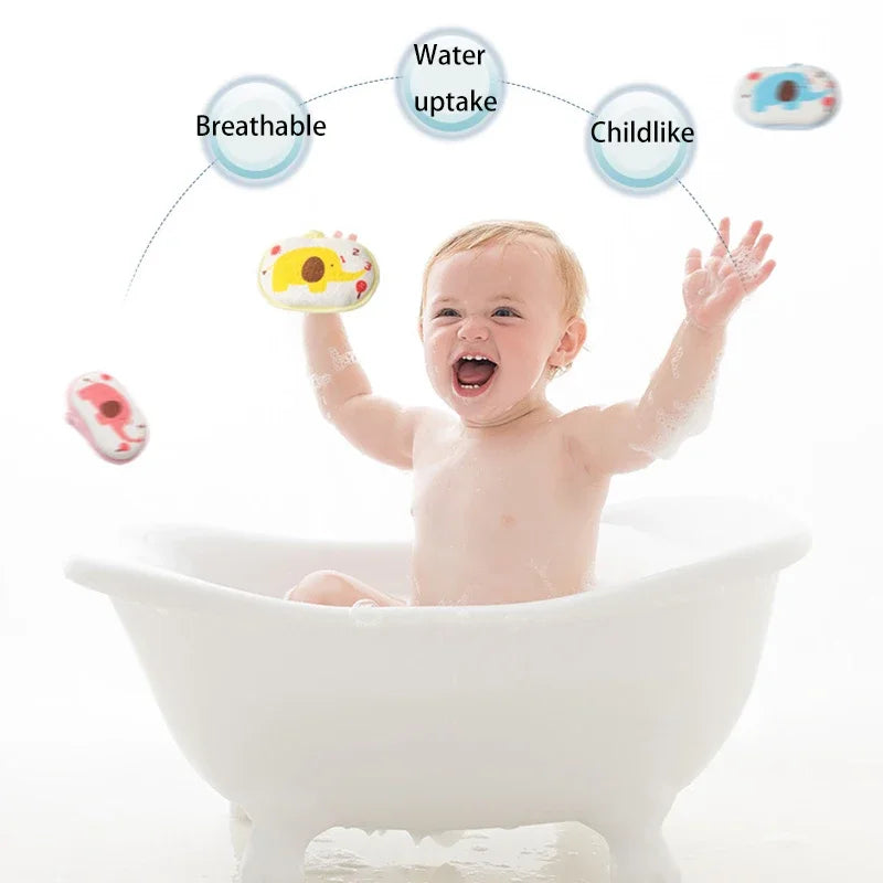 1 éponge de bain douce en coton brossé pour bébé, motif éléphant, accessoire de toilette pour nouveau-né et tout-petit.