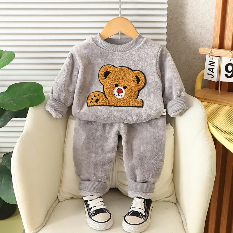 New Winter Baby Boys Clothes Children Cartoon Thick Warm Sleepwear T-Shirt Pants 2Pcs/Sets Toddler Girls Clothing Kids Pajamas