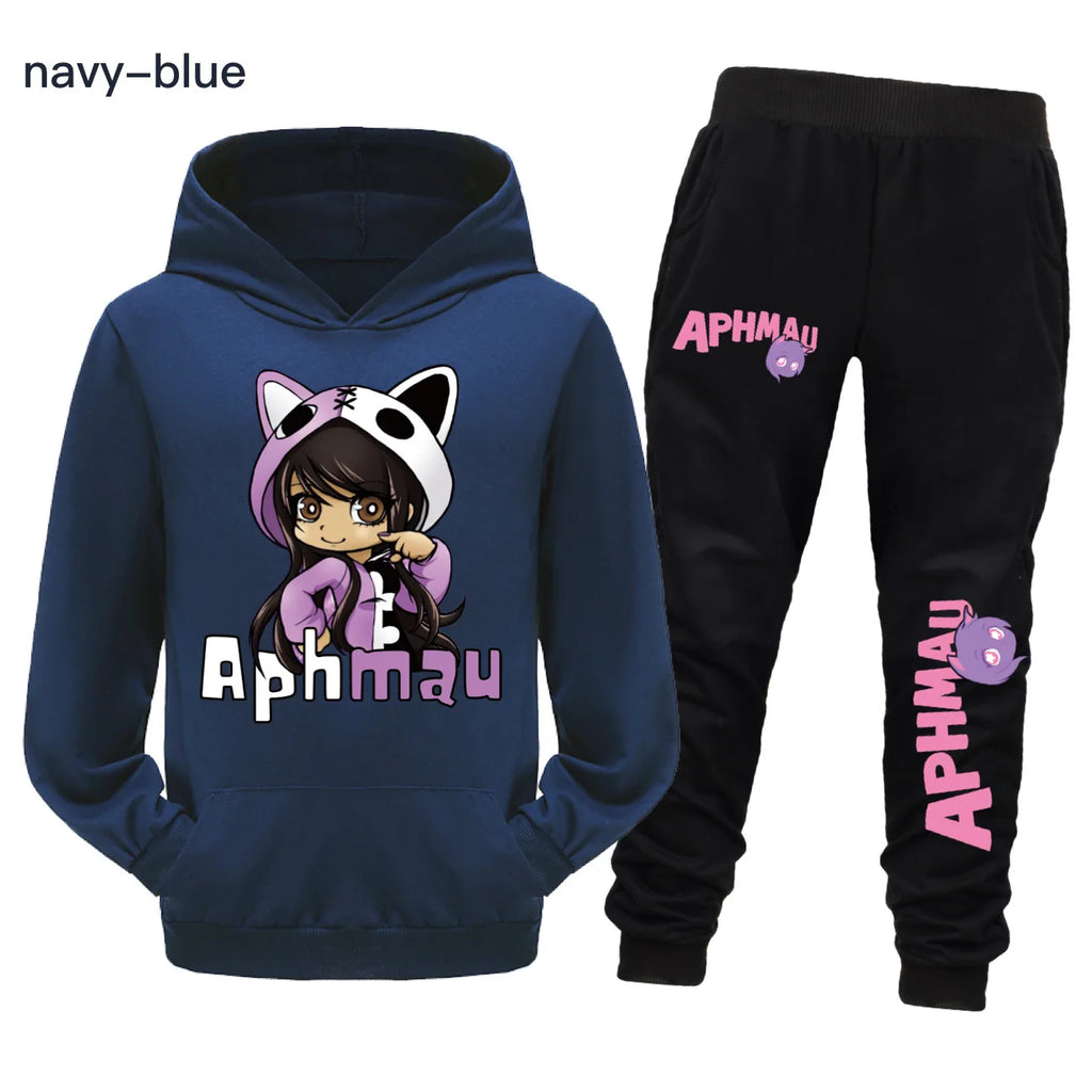 Aaron APHMAU Cat Clothes Set Kids Hooded Sweatshirts Jogging Pants 2pcs Suit Baby Boys Clothing Sets Toddler Girls Outfits
