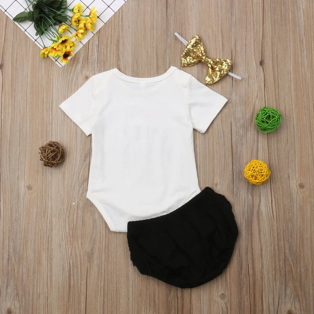 3PCS Cute Newborn Baby Girl Outfits Clothes Tops Bodysuit Shorts Pants Set