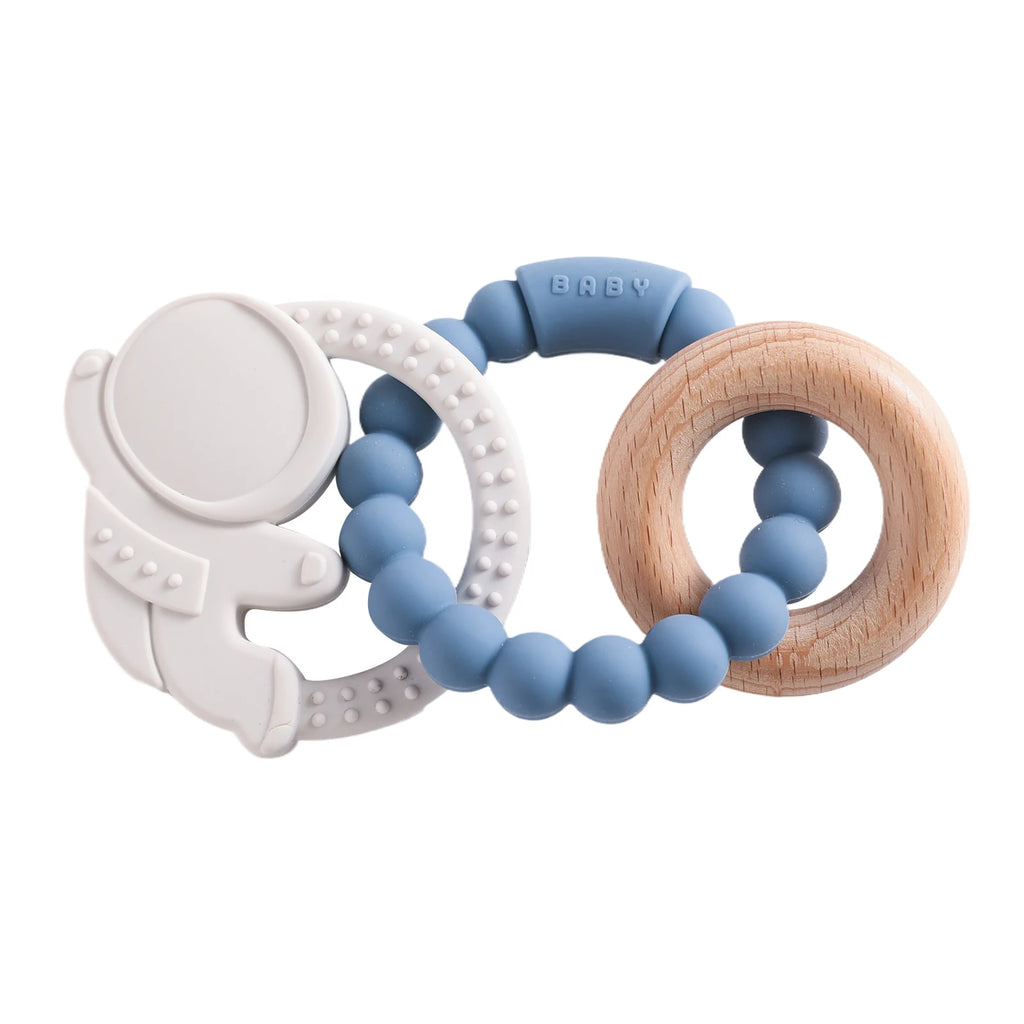 Anneau de dentition en silicone alimentaire (1 pièce), jouet pour bébé de 0 à 12 mois, anneau de dentition sensoriel pour tout-petits, bracelet de dentition planète en silicone. Accessoires inclus.