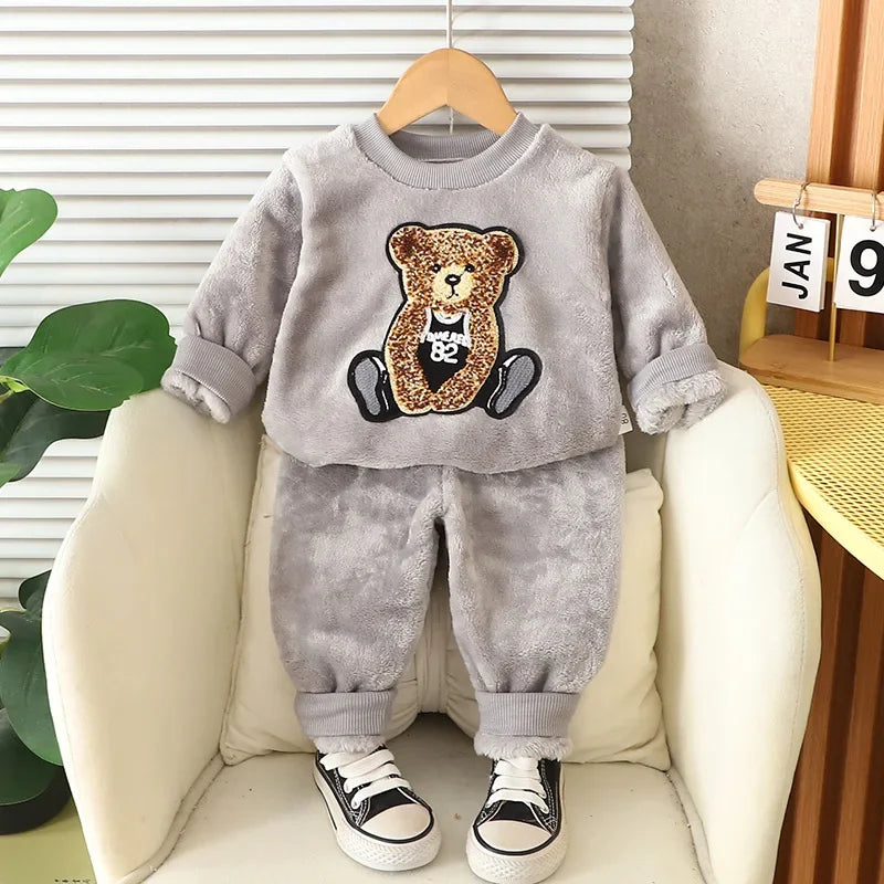 New Winter Baby Boys Clothes Children Cartoon Thick Warm Sleepwear T-Shirt Pants 2Pcs/Sets Toddler Girls Clothing Kids Pajamas