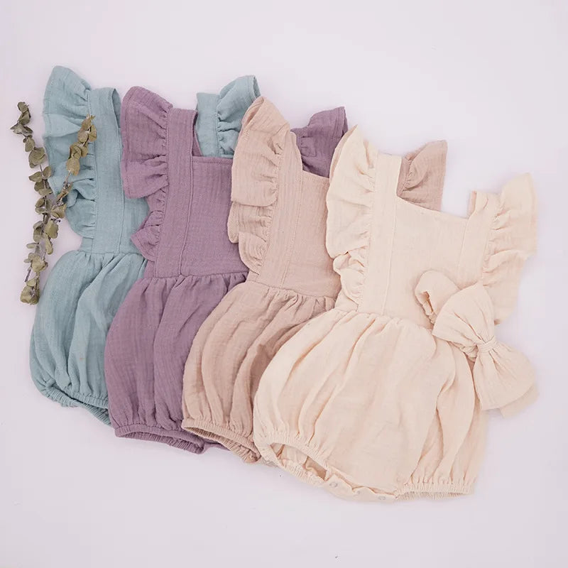 Personalized Summer Newborn Infant Baby Girls Romper + Headband Muslin Sleeveless Rompers Kids Onepiece Fashion Baby Clothing