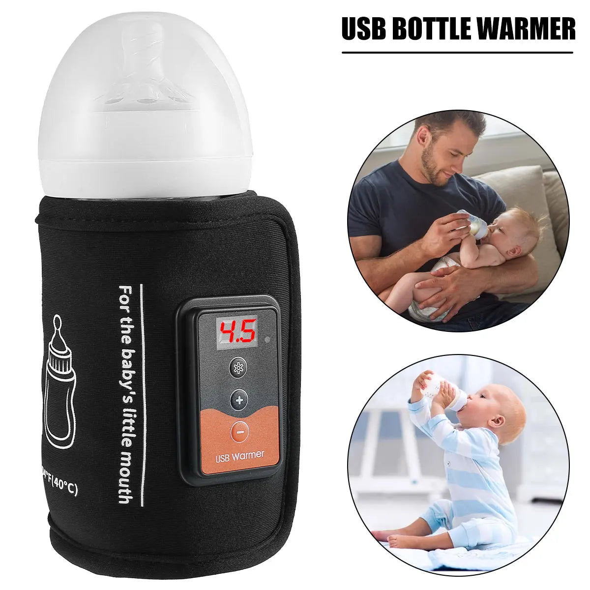 Chauffe-biberon USB avec température réglable et sac isotherme portable.