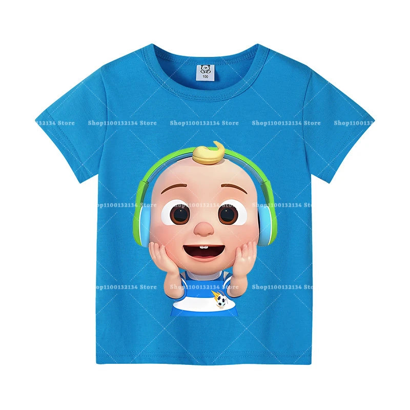 T-shirts Cocomelon pour bébés, manches courtes, en coton, imprimés de dessins animés, pour garçons et filles. Vêtements d'été. Nouveauté.