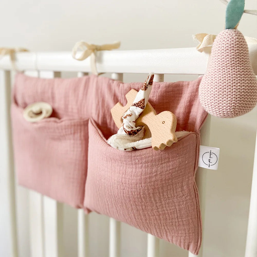 Organisateur de lit bébé, sac de rangement pour lit bébé à 2 poches, sac à couches suspendu pour bébé, sac à jouets pour bébé, rangement pour poussette.