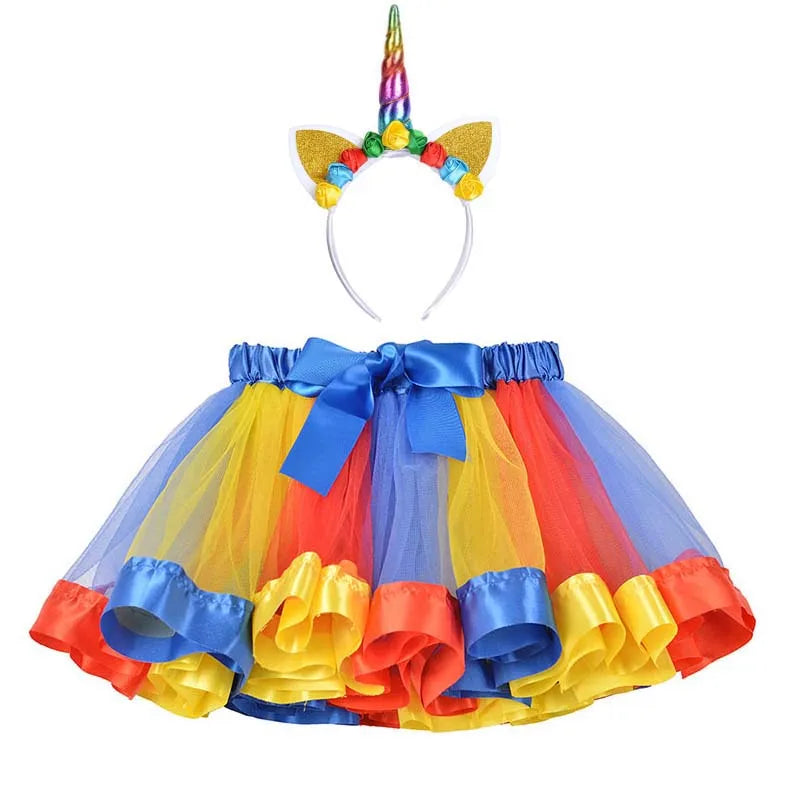 Jupe tutu pour bébé, vêtements pour enfants, tenues pour bébés filles, jupe en tulle mignonne pour tout-petits, bandeau licorne, jupe arc-en-ciel.