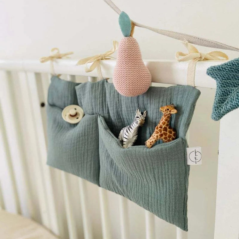 Organisateur de lit bébé, sac de rangement pour lit bébé à 2 poches, sac à couches suspendu pour bébé, sac à jouets pour bébé, rangement pour poussette.