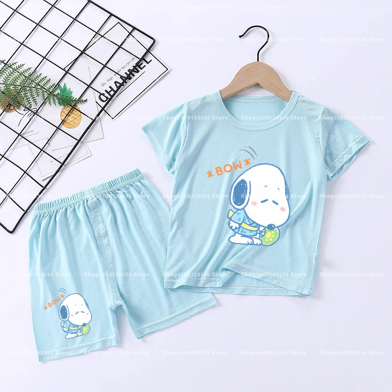 Snoopys Boy Girl Sleepwear Kawaii Cartoon Pyjamas Set Children Cute Home Wear Short Sleeves Shorts Baby Pajamas Summer Clothes