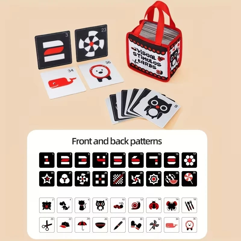 Carte Montessori en tissu doux à contraste élevé, jouet de stimulation visuelle noir et blanc pour l'apprentissage des nouveau-nés.