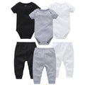 6 Pcs/Lot Baby Clothing Set Muslin Blank Bodysuit Pants Plain Colors Jumpsuit Newborn Romper Trousers Infant Jogging 0-12M