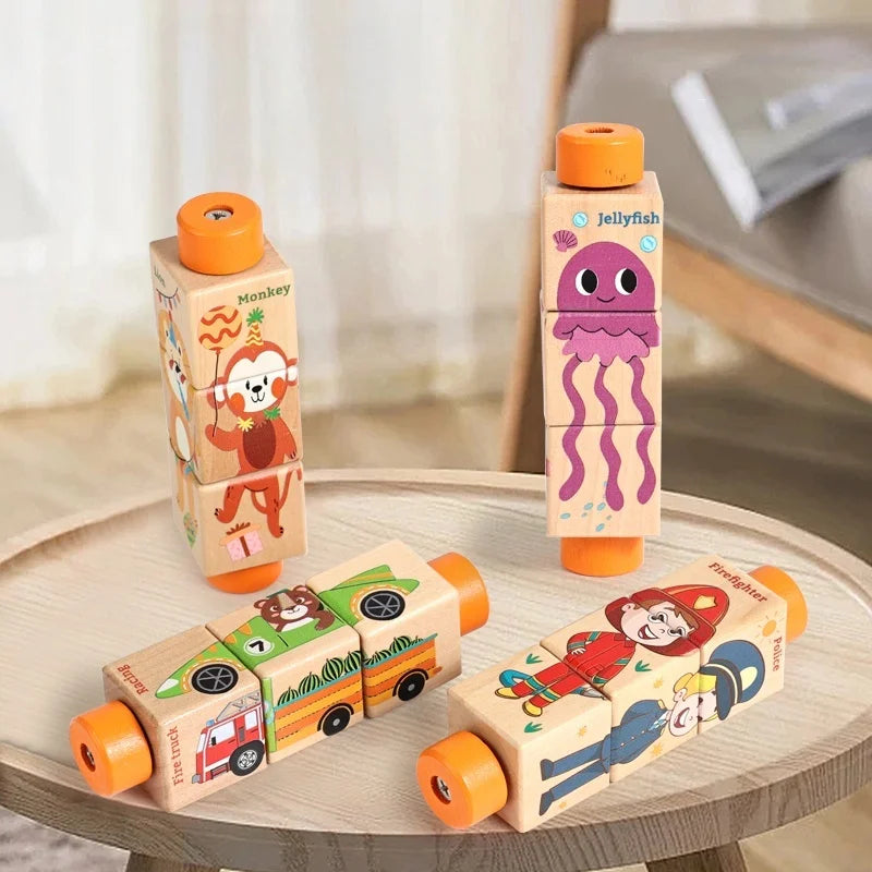 Puzzle en bois rotatif pour bébé, mobile musical avec clochette, jeu Montessori, cadeau de naissance.