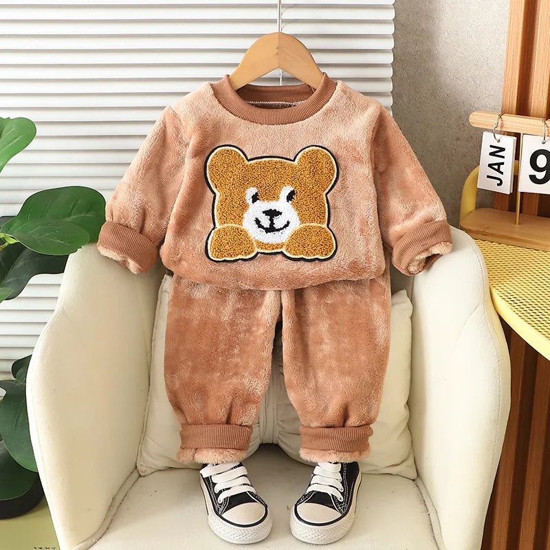 New Winter Baby Boys Clothes Children Cartoon Thick Warm Sleepwear T-Shirt Pants 2Pcs/Sets Toddler Girls Clothing Kids Pajamas
