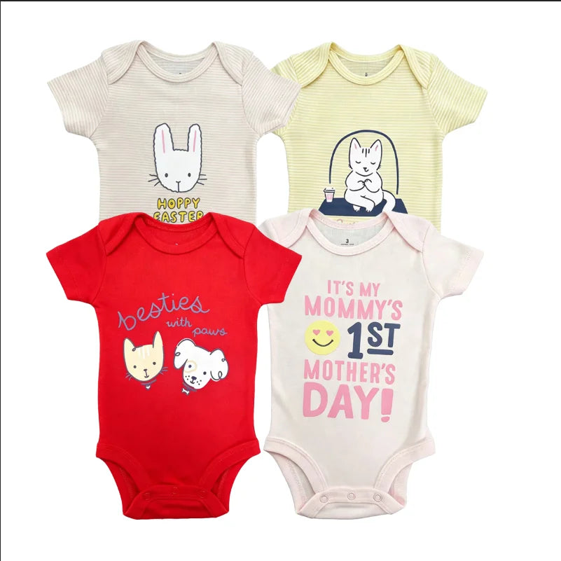 4PCS/LOT Cotton Baby Bodysuits Newborn Baby Clothing Baby Boys Girls Summer Clothes Short Sleevele Infant Jumpsuit 0-24M